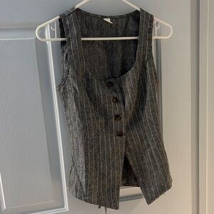 Striped Gray Button-Up Vest